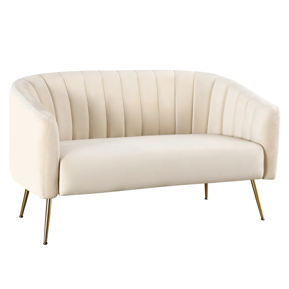 bagy-bezova-2sed-01 Design kétszemélyes kanapé, bézs Velvet szövet/gold króm-arany, BAGY - 1. kép