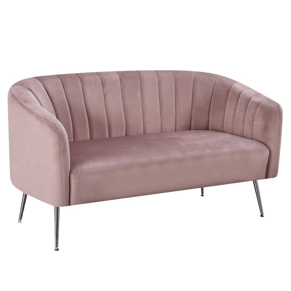 bagy-ruzova-2sed-01 Design kétszemélyes kanapé, rózsaszín Velvet szövet/króm-ezüst, BAGY - 1. kép