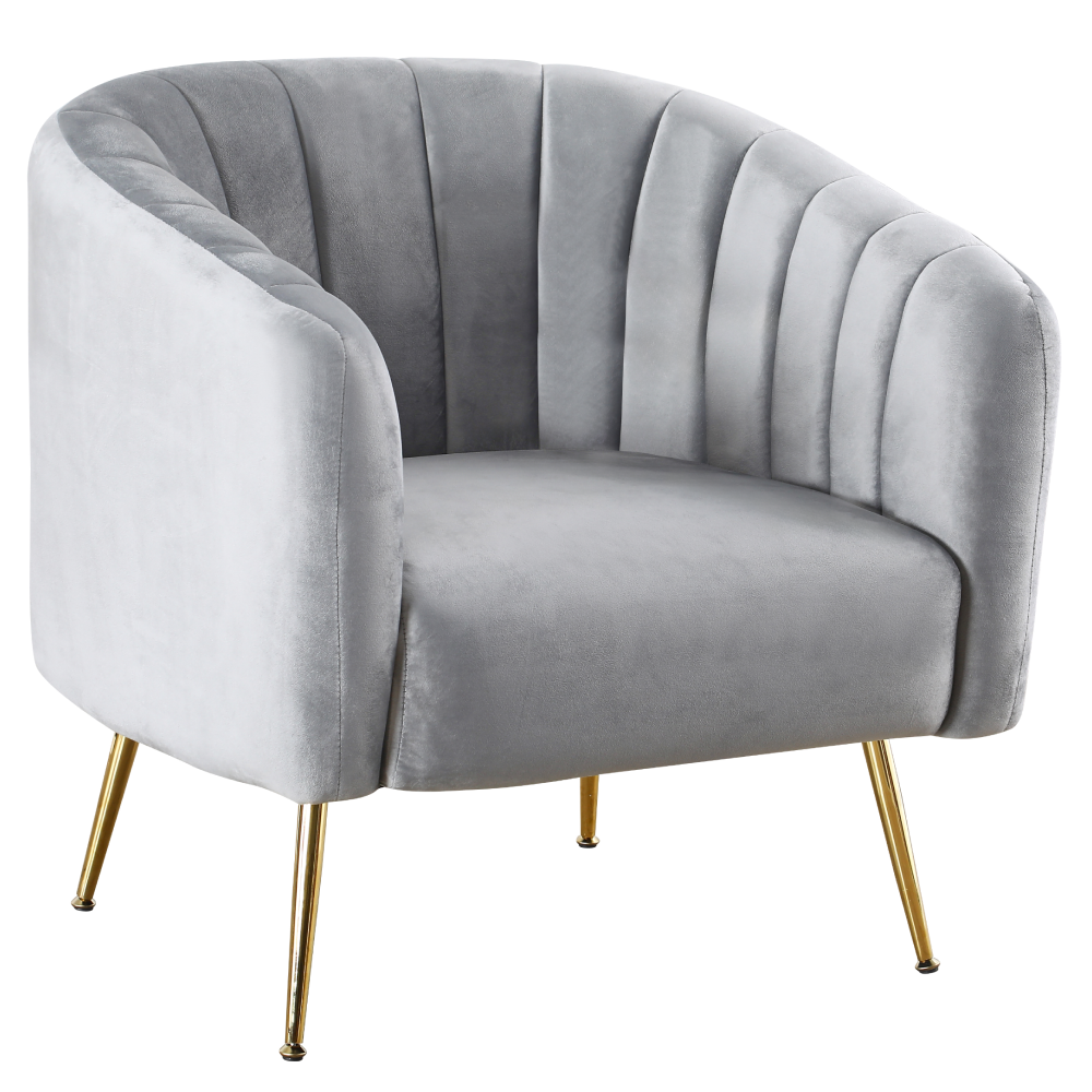 bagy-siva-kreslo-01 Design fotel, szürke Velvet szövet/gold króm-arany, BAGY - 1. kép