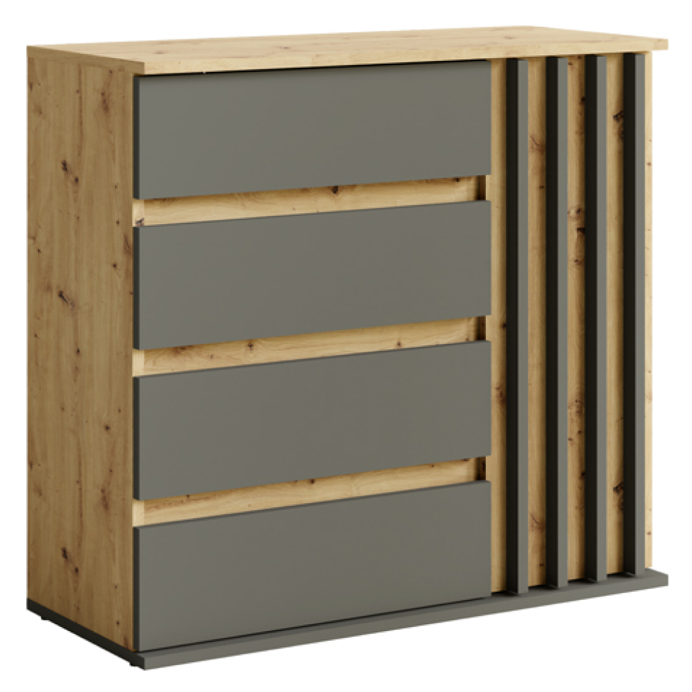 deris-komoda-o-1d-4z-01 Komód, 1D4S grafit/artisan tölgy, DERIS - 1. kép