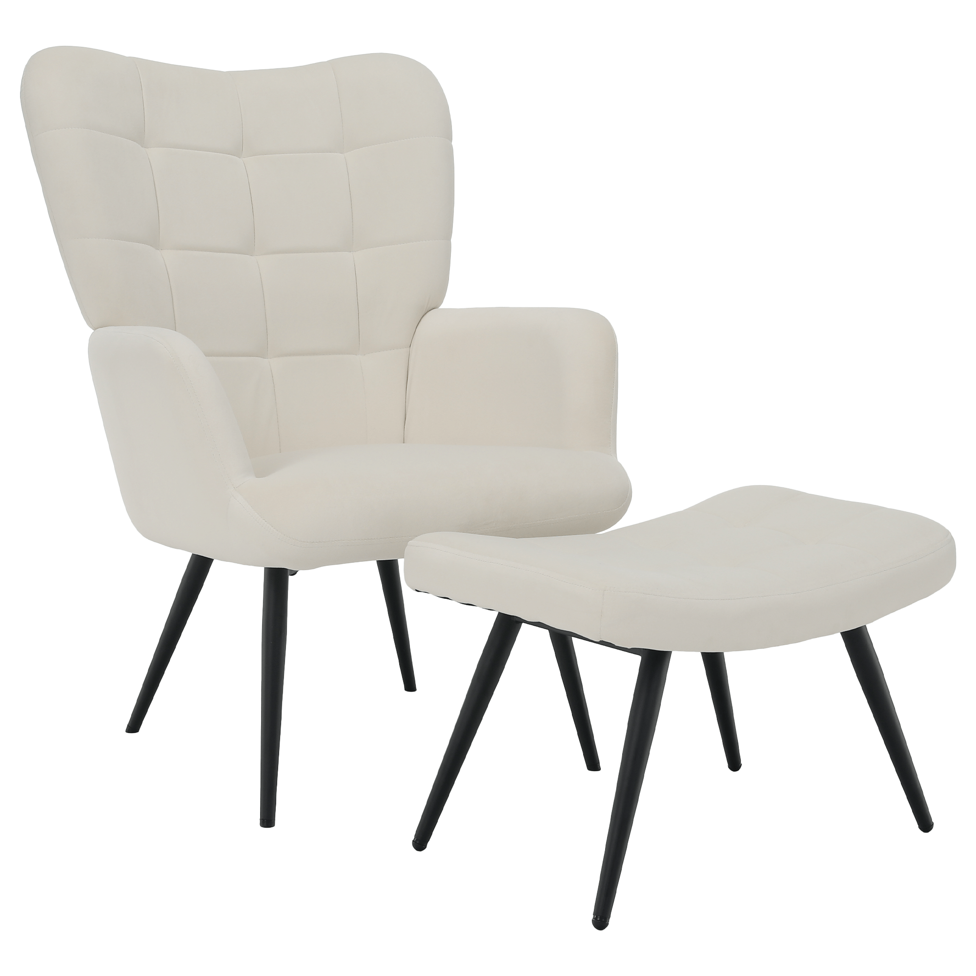 haben-kreslo-biela-01 Fotel lábtartóval, fehér Velvet szövet/fekete, HABEN - 1. kép