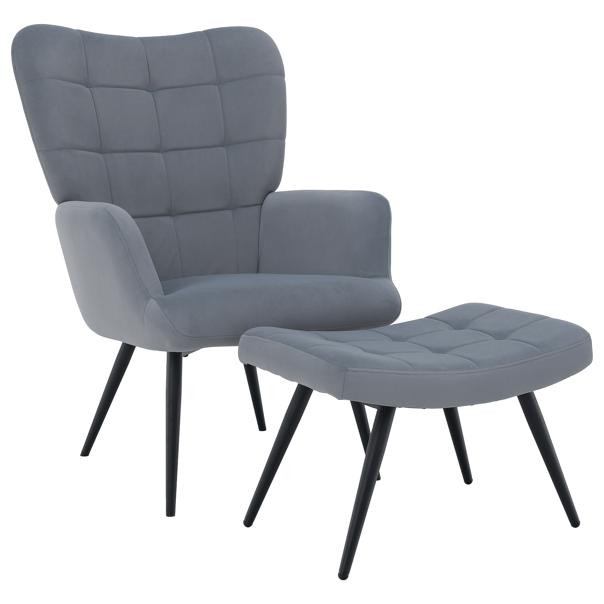 haben-kreslo-siva-01 Fotel lábtartóval, szürke Velvet szövet/fekete, HABEN - 1. kép