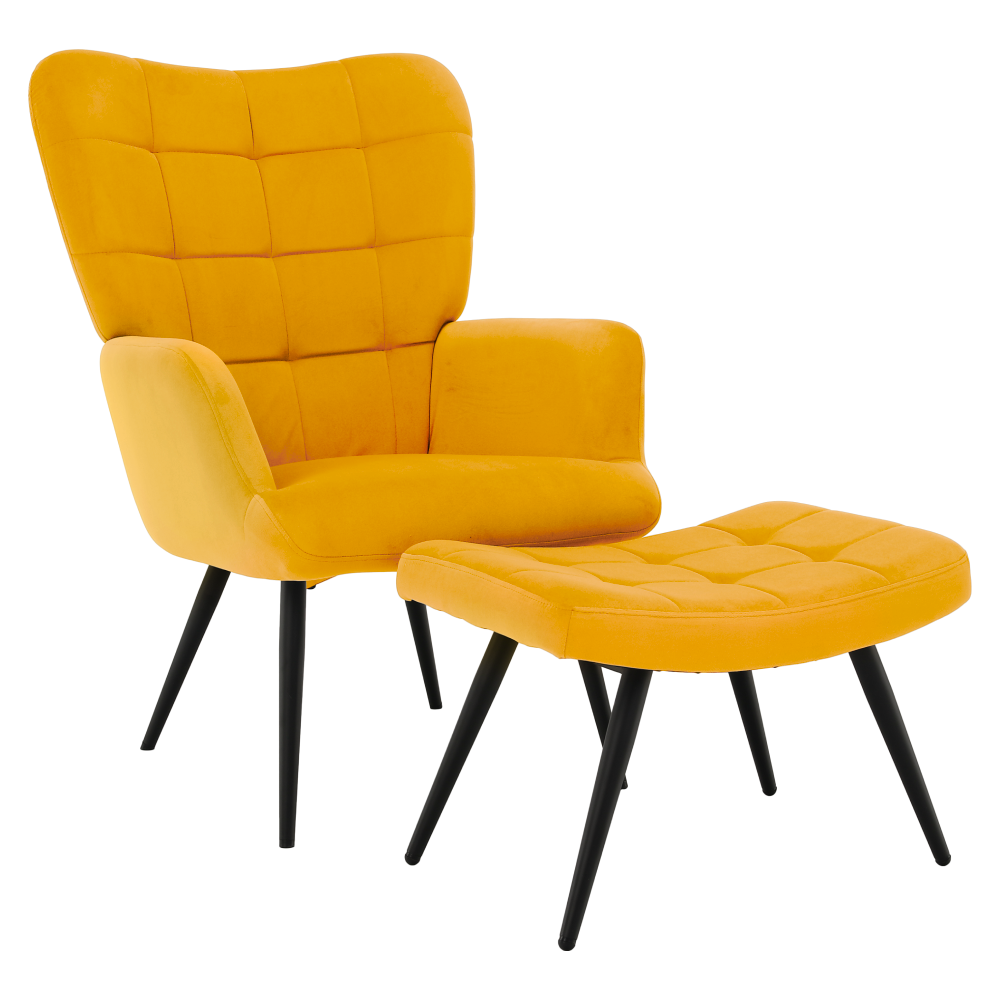 haben-kreslo-zlta-d-01-1 Fotel lábtartóval, sárga Velvet szövet/fekete, HABEN - 1. kép