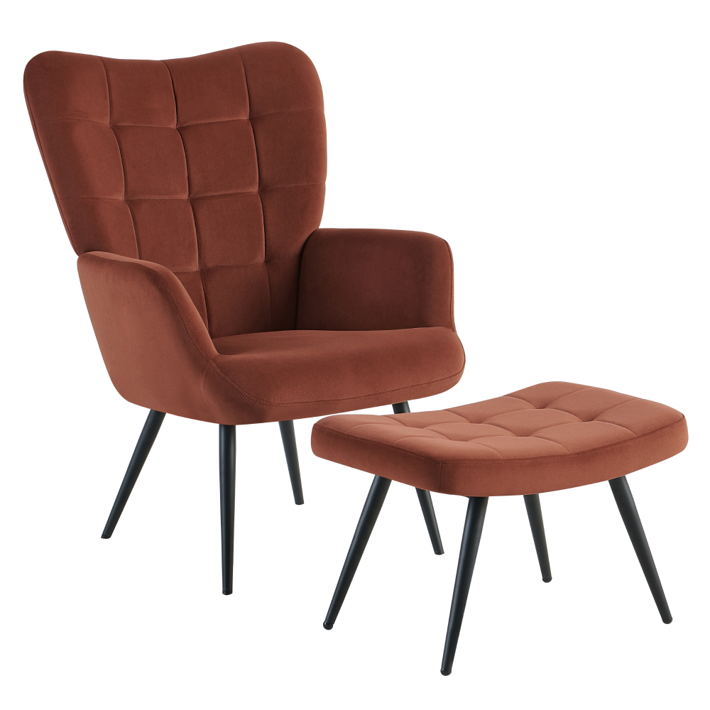 haben-velvet-hneda-01 Fotel lábtartóval, barna Velvet szövet/fekete, HABEN - 1. kép