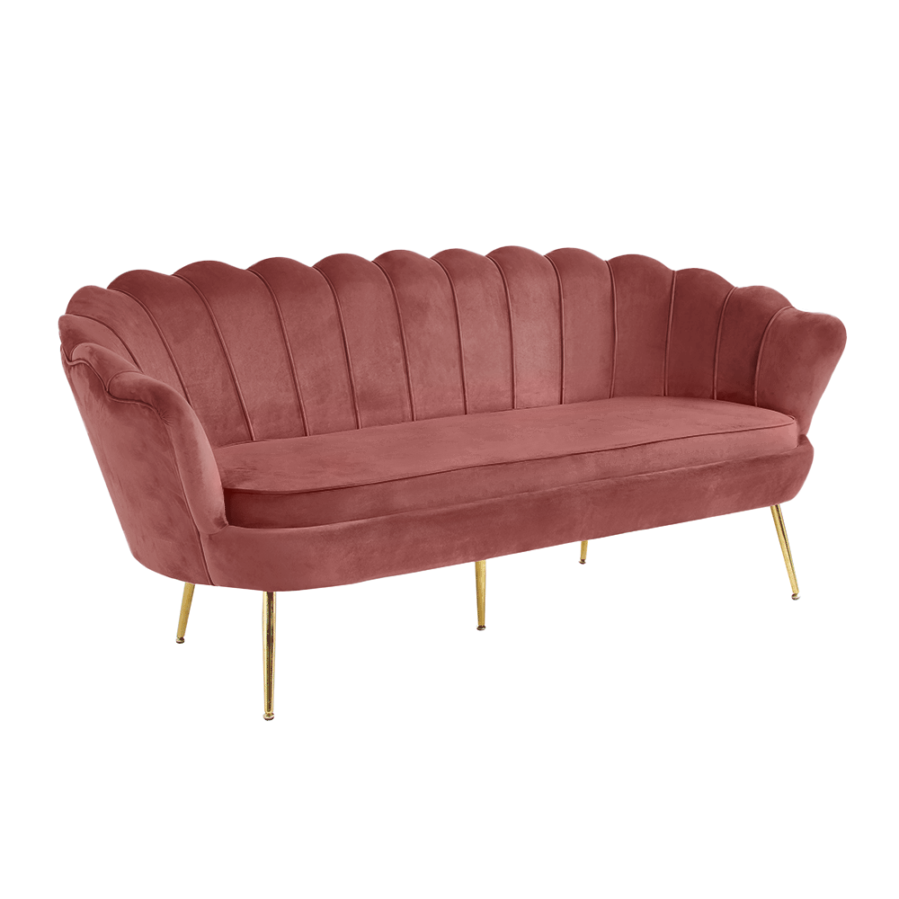 noblin-3-sed-ruzova-hl Luxus heverő, 3-as ülés, rózsaszín Velvet szövet/króm arany, Art-deco stílus, NOBLIN - 1. kép