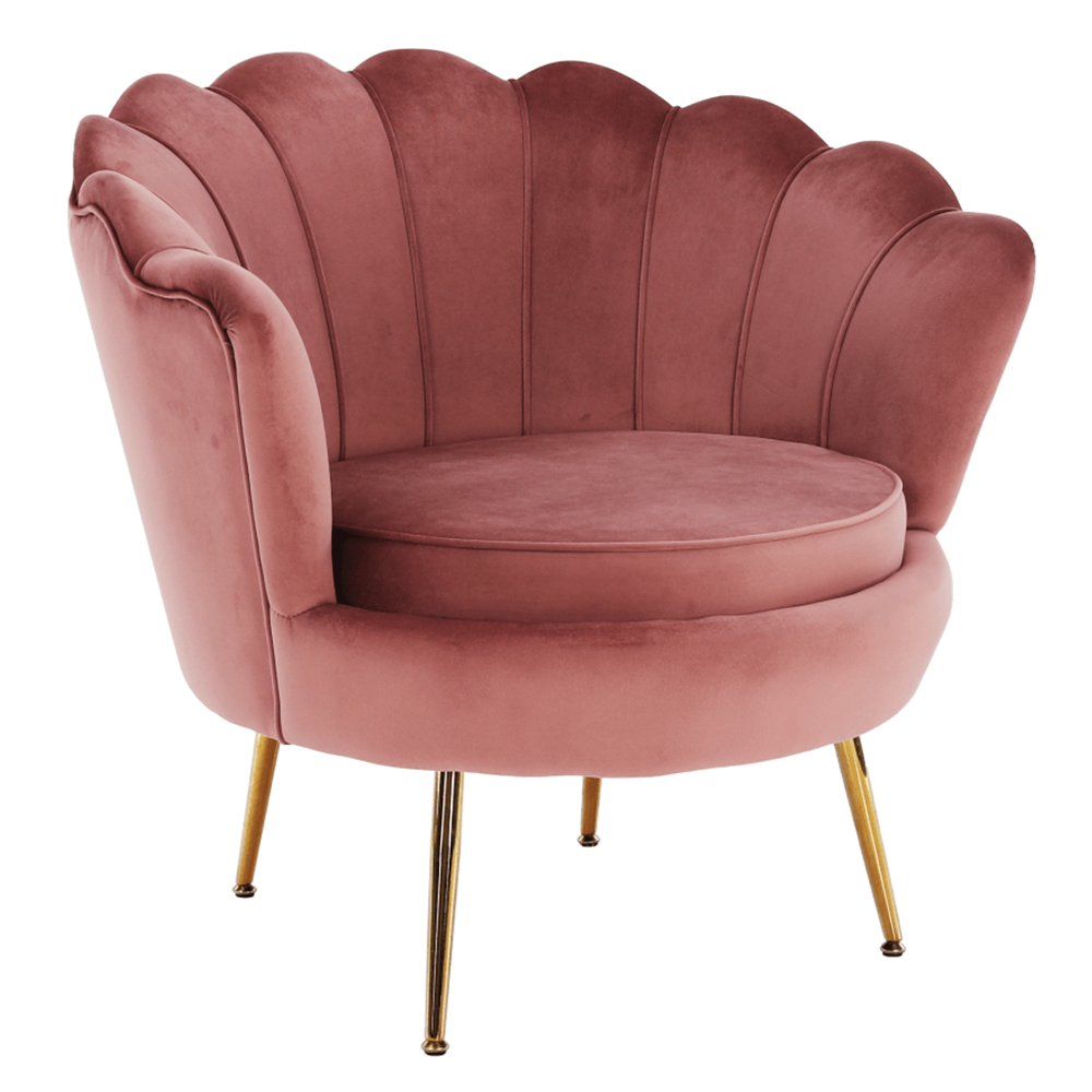 noblin-kreslo-ruzova-hlavna Fotel Art-deco stílusban, rózsaszín Velvet anyag/gold króm-arany, NOBLIN - 1. kép