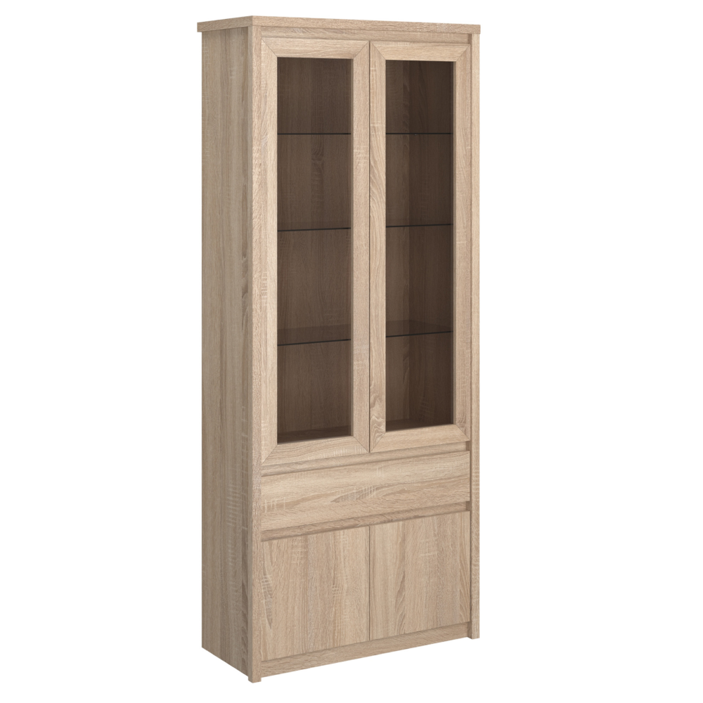norty-vitrina-2d2w1s-d-doplnenie-hlavna Vitrines szekrény, DTD laminált, tölgy sonoma, NORTY TYP 3 - 1. kép