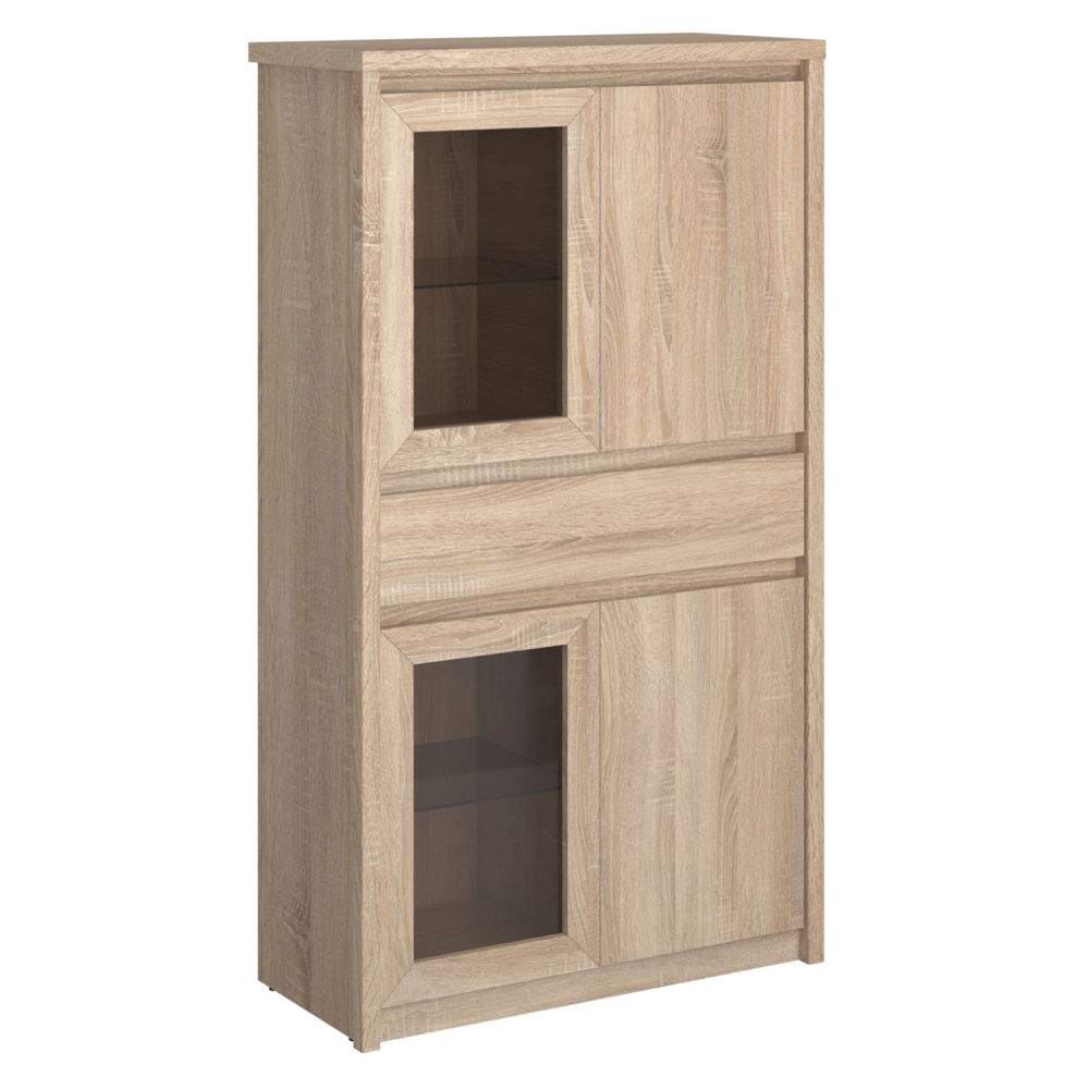 norty-vitrina-2w2d1s-d-doplnenie-hlavna Vitrines szekrény, DTD laminált, tölgy sonoma, NORTY TYP 7 - 1. kép