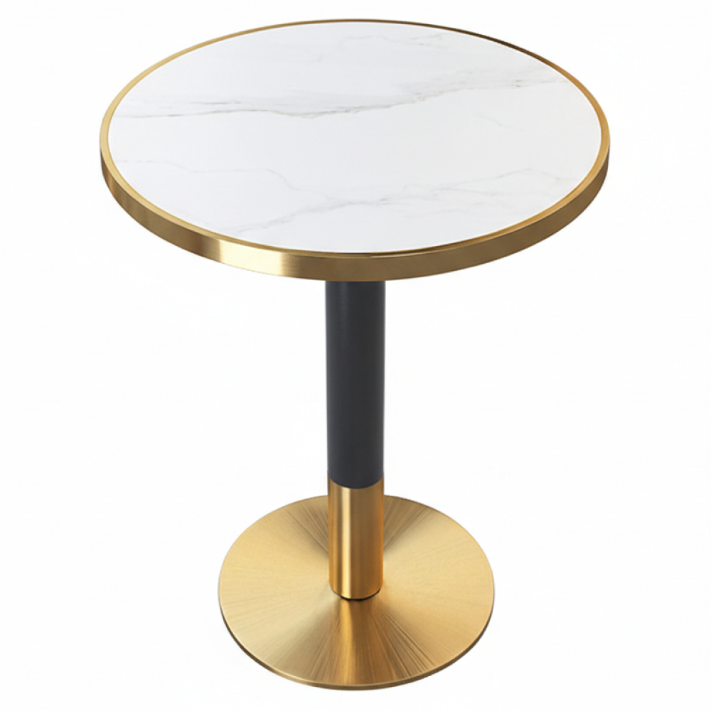 oren-stolik-biela-zlata-1 Bisztró asztal étkezőbe, fehér márvány/fekete/arany, átmérő 80 cm, OREN - 1. kép