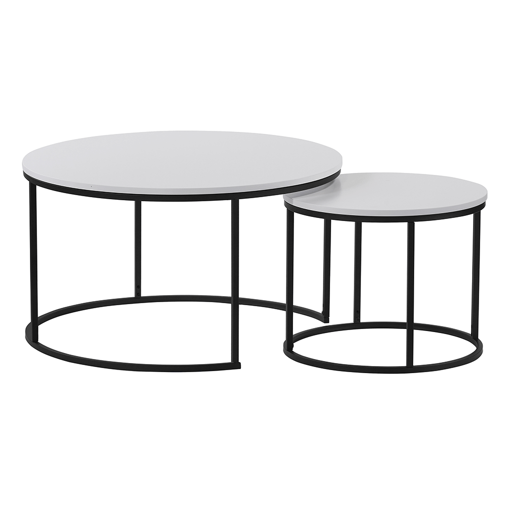 set-2-okruhlych-stolikov-biela-cierna-iklin-hlavna Két dohányzóasztal készlet, fehér/fekete, IKLIN - 1. kép