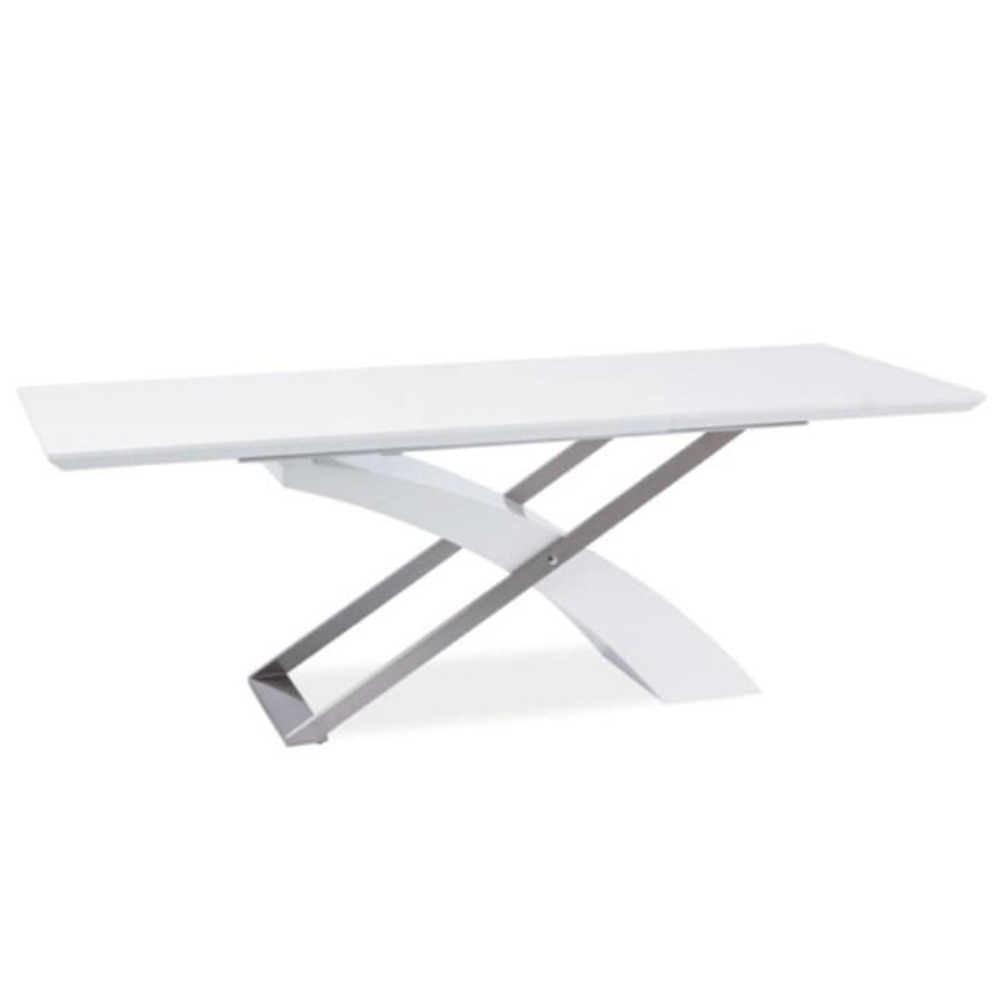 stol-biela-kros-hlavna Meghosszabbítható étkezőasztal, fehér extra magasfényű HG/fém, 160-220x90 cm, KROS - 1. kép