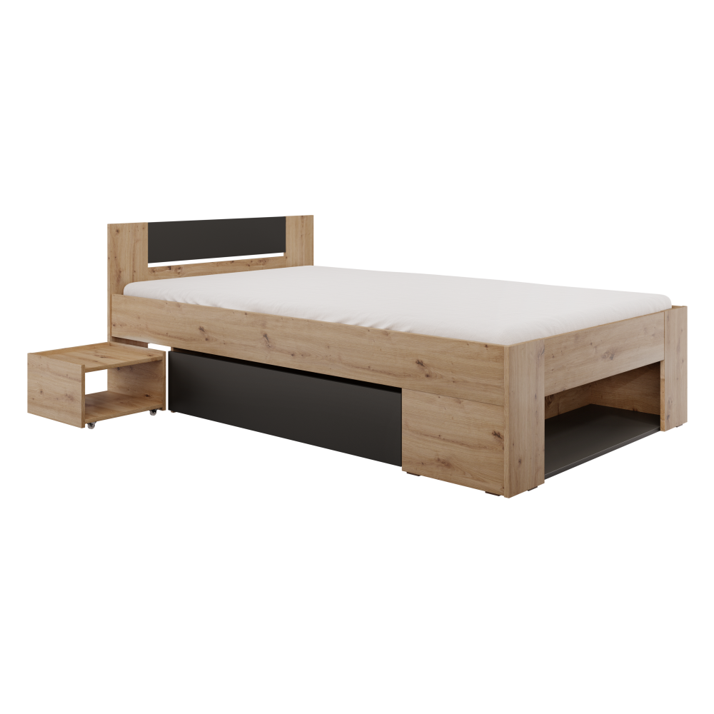 unis-postel-120-01 Ágy tárhellyel, 120x200, artisan tölgy/antracit, UNIS - 1. kép