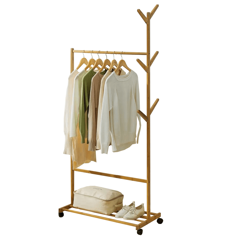 vesiak-drevo-hneda-vikir-typ-2 Kerekes akasztó, bambus, 80 cm széles, VIKIR TYP 2 - 1. kép